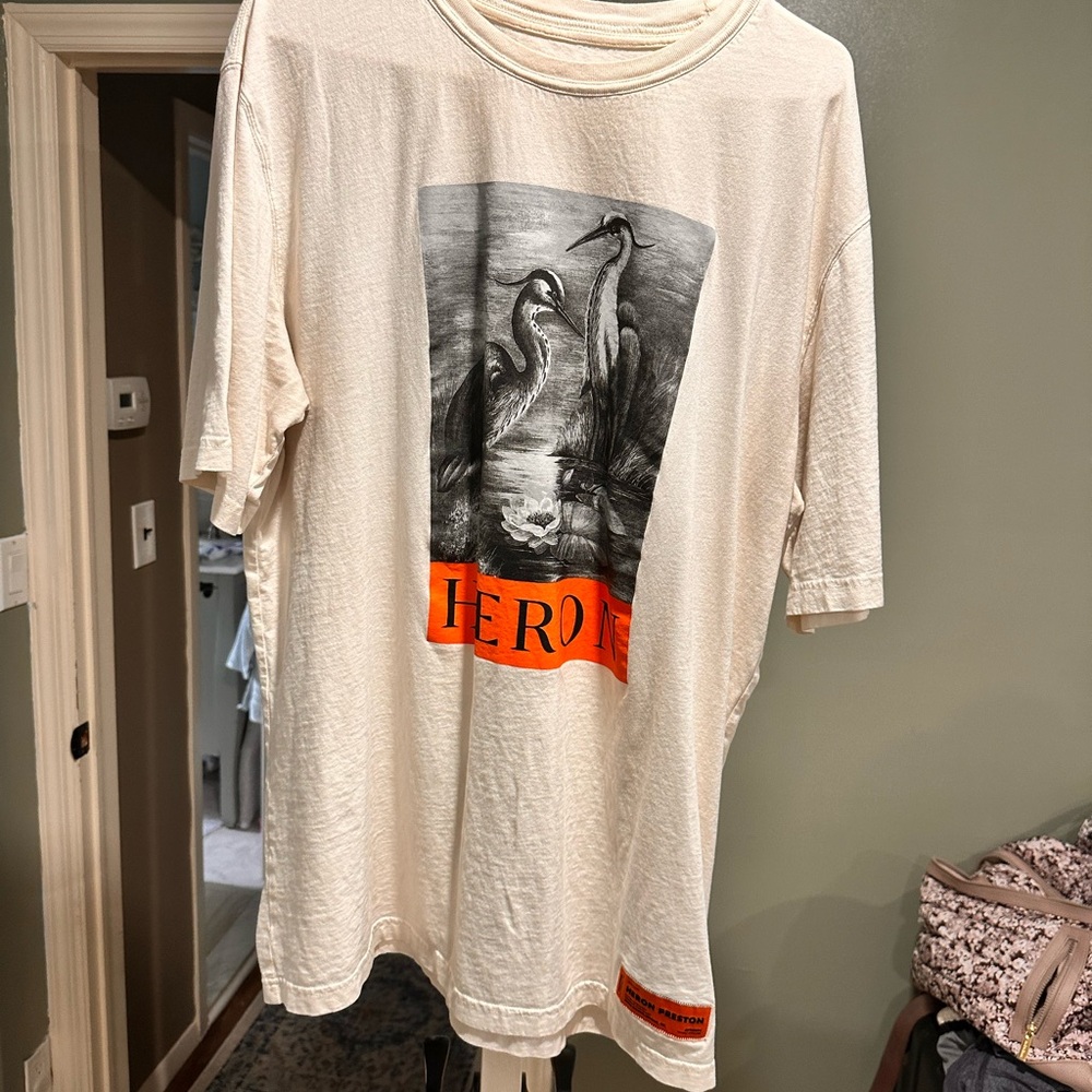 Heron Preston Off-White Tee with Orange Detail